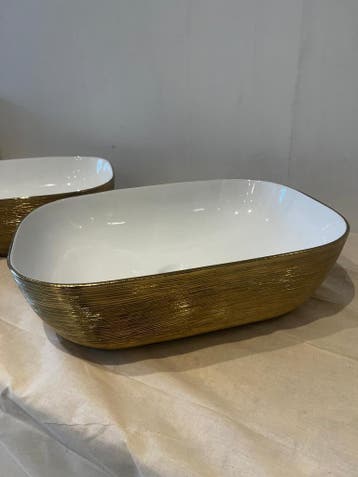 2x Luxe waskom goud/glans wit 46x33 cm – ovaal, Huis en Inrichting, Nieuw, Wasbak of Wastafel