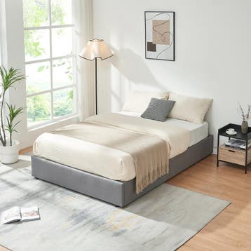 Tweepersoonsbed Nola met matras linnen 200x140 cm grijs [en., Verzenden, Nieuw