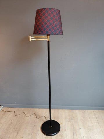 Swingarm vloerlamp - Messing - Tartan lampenkap