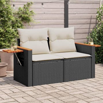 vidaXL Tuinbank 2-zits met kussens poly rattan zwart, Verzenden, Nieuw