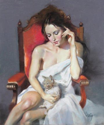 Domingo Alvarez Gomez (1942) - Chica con gato