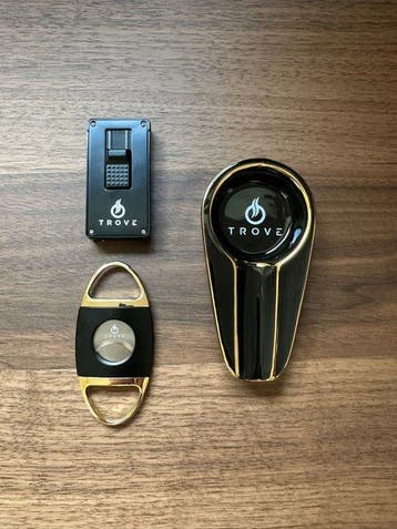 Trove - luxe set asbak knipper - Aansteker - Keramiek, Staal, Nieuw