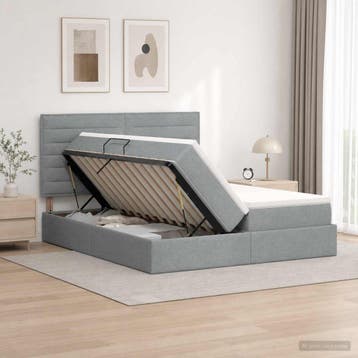 vidaXL Opslag bed met hoofdeinde Lichtgrijs 180 x 200 cm, Verzenden, Nieuw, Tweepersoons
