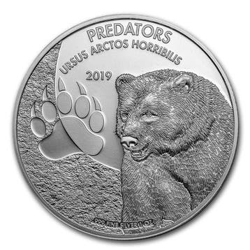 Congo Predators Ursus Arctos Horribilis Grizzly Bear 1 oz, Verzenden, Overige landen, Losse munt, Zilver