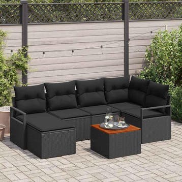 vidaXL Tuinbankenset 7 st Zwart poly rattan, Verzenden, Nieuw, Rotan, 7 zitplaatsen