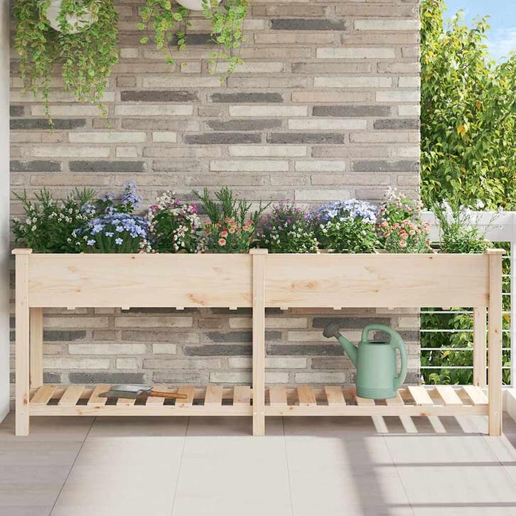 vidaXL Tuin Bloempot Beige 203,5 x 53 x 76,5 cm Massief, Tuin en Terras, Bloembakken en Plantenbakken, Minder dan 60 cm, Nieuw