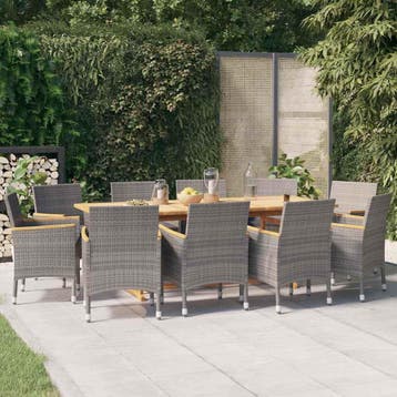 vidaXL 11-delige Tuinset met kussens grijs, Meer dan 8 zitplaatsen, Nieuw, Tuinset, Verzenden
