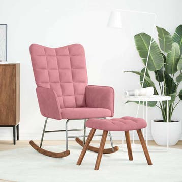 vidaXL Schommelstoel met krukje fluweel roze, Verzenden, Nieuw