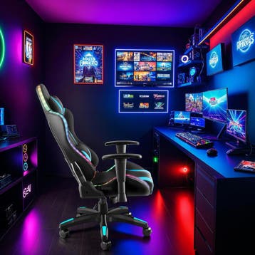 Gaming stoel Tartaros, LED, massagefunctie - zwart/azuur, Verzenden, Nieuw