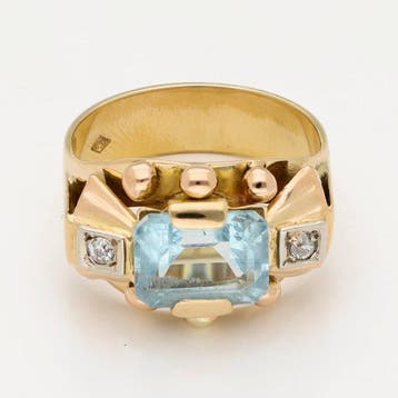 Ring - 18 karaat Geel goud - Diamant - Topaas, Sieraden, Tassen en Uiterlijk, Nieuw