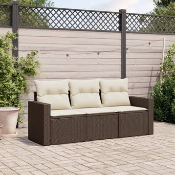 vidaXL 3-delige Loungeset met kussens poly rattan bruin, Verzenden, Nieuw, Loungeset