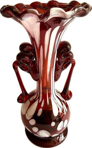 Vaas - Glas, Victoriaanse cranberry-glas vaas uit de jaren