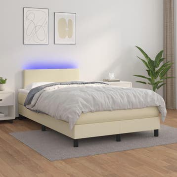 vidaXL Boxspring met matras en LED kunstleer crèmekleurig, Huis en Inrichting, Slaapkamer | Bedden, Overige materialen, Verzenden