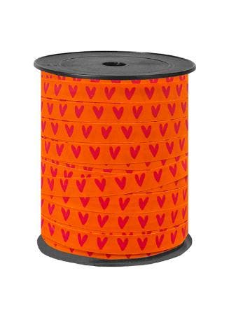 5m Sierlint Oranje met roze hartjes - krullint - cadeau v..., Diversen, Ophalen of Verzenden, Nieuw