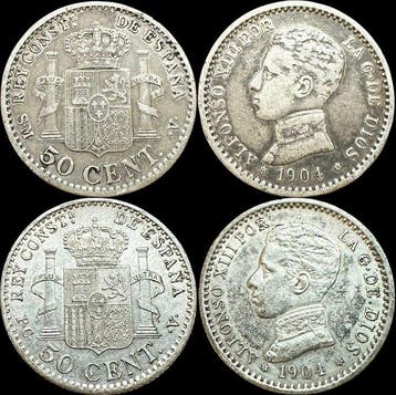 Spanje. Alfonso XIII. 2 Silver Coins - 50 Cent - 1904 -