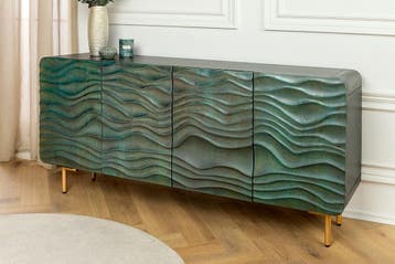 Design Dressoir WAVE 160cm turquoise mangohout massief hout, Ophalen of Verzenden, Nieuw