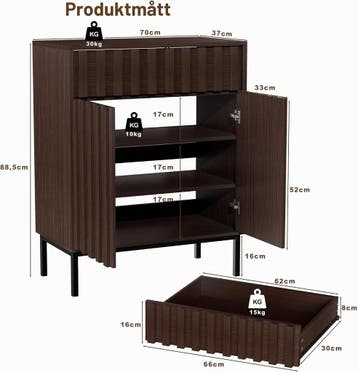 Commode - Dressoir - Ladekast - 70x37x88,5 cm - Bruin - UEV, Verzenden, Zo goed als nieuw