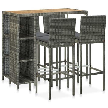 vidaXL 5-delige Tuinbarset met kussens poly rattan grijs, Verzenden, Nieuw