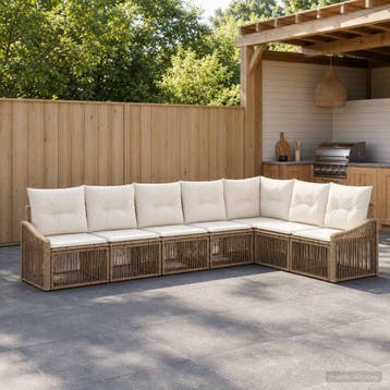 vidaXL Tuinbankenset 7 st Beige poly rattan, Tuin en Terras, Verzenden, Nieuw, 7 zitplaatsen