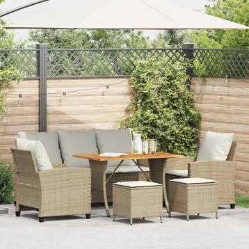 vidaXL 6-delige Loungeset met kussens poly rattan beige, Verzenden, Nieuw, Loungeset