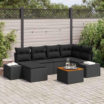 vidaXL Tuin Sofa Set 7 st Zwart, Tuin en Terras, Verzenden, Nieuw, Rotan, 7 zitplaatsen