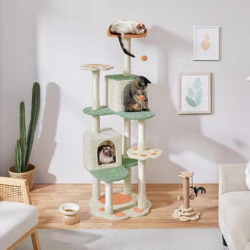 2dekans | Yaheetech Krabpaal met pootdesign en kattenhuisjes, Dieren en Toebehoren, Ophalen of Verzenden, Zo goed als nieuw
