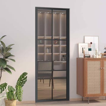 vidaXL Binnendeur 76x201,5 cm ESG-glas en aluminium zwart, Verzenden, Nieuw