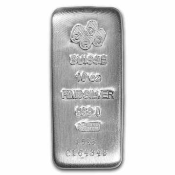 10 troy ounce - Zilver .999 - 10 oz PAMP Cast 999 Fine