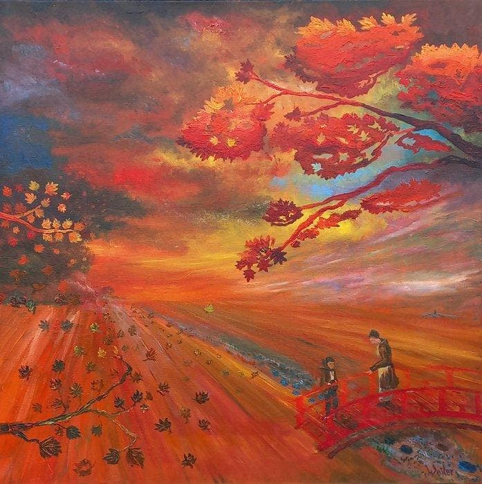 Yves Weiler - La promesse au crépuscule, Antiek en Kunst, Kunst | Schilderijen | Modern