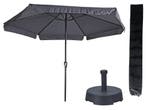 Parasol Gemini Donkergrijs/Antraciet Ø300cm+Parasolvoet, Nieuw, Waterdicht, Stokparasol, 2 tot 3 meter