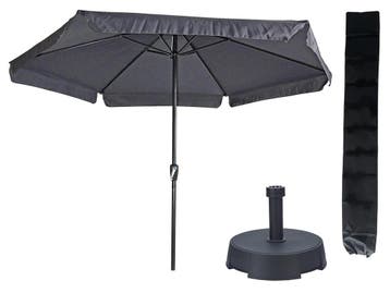 Parasol Gemini Donkergrijs/Antraciet Ø300cm+Parasolvoet, Nieuw, Waterdicht, Stokparasol, 2 tot 3 meter