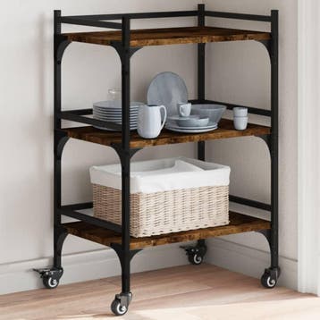 vidaXL Keukentrolley 50x35x75,5 cm bewerkt hout gerookt, Verzenden, Nieuw