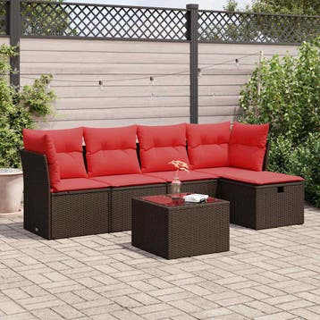 vidaXL 6-delige Loungeset met kussens poly rattan bruin, Verzenden, Nieuw, 6 zitplaatsen, Loungeset