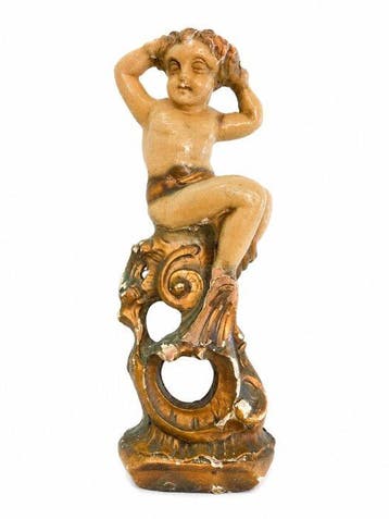 sculptuur, Putto en bois sculpté polychrome – Élément de