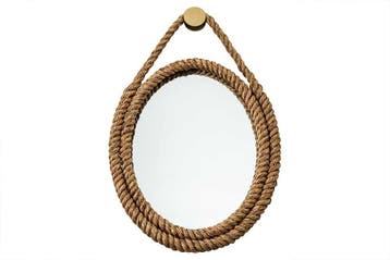 Maritieme wandspiegel SEVEN SEAS 60cm natuurlijk ovaal frame, Huis en Inrichting, Woonaccessoires | Spiegels, Ophalen of Verzenden