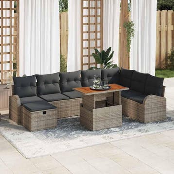 vidaXL Tuin Sofa Set 9 st Grijs poly rattan, Verzenden, Nieuw, Rotan, Meer dan 8 zitplaatsen