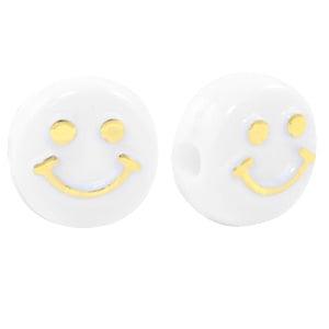 10 x Smiley kralen van acryl White-gold ca. 10mm (Ø2,2mm), Ophalen of Verzenden, Nieuw, Kraal
