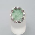 Zilver, Art Deco, Jadeïet - Ring - + Markasieten., Antiek en Kunst