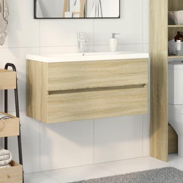 vidaXL 2-delige Badkamermeubelset keramiek en bewerkt hout, Verzenden, Nieuw, Overige typen