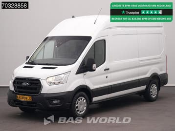 Ford Transit 130pk Hoog Dak L3H3 ACC Navi Trekhaak Airco Cam, Stof, Gebruikt, Euro 6, Wit