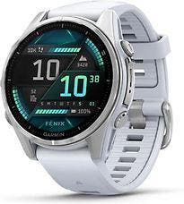 Garmin Fenix 8 43 mm zilver titanium met steen wit polsband, Verzenden, Zo goed als nieuw