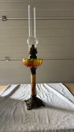 Olielamp - Messing, Marmer, Glas - Antieke olielamp