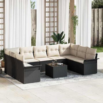 vidaXL Tuin Sofa Set 10 st Bruin poly rattan, Verzenden, Nieuw, Rotan, Meer dan 8 zitplaatsen