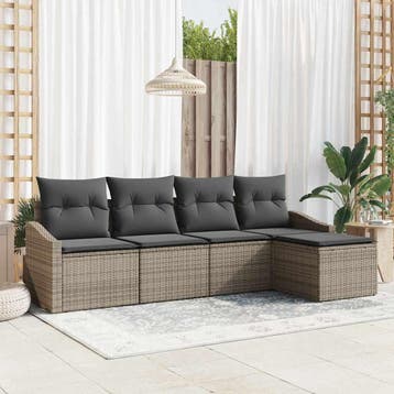 vidaXL Bankstel 5 st Grijs poly rattan, Verzenden, Nieuw, Rotan, 5 zitplaatsen