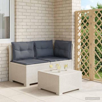 vidaXL Tweedelige Tuinbank met Kussens Rattan Look PP Wit, Verzenden, Nieuw