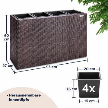 Hoge Plantenbak Bruin Kunststof 95x27x60cm (Plantenbakken), Verzenden, Nieuw