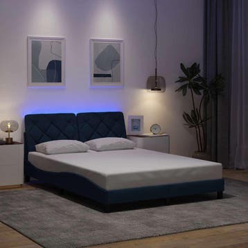 vidaXL Bedframe met LED zonder matras 120x200 cm stof blauw, Huis en Inrichting, Nieuw, Twijfelaar, 120 cm, 200 cm