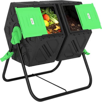 Draaibare compostbak - Dubbele compostbak - 130L - 67x60x77, Verzenden, Zo goed als nieuw