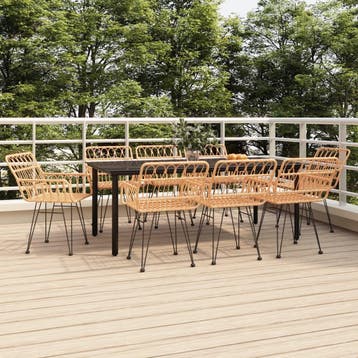 vidaXL 9-delige Tuinset poly rattan, Verzenden, Nieuw, 8 zitplaatsen, Tuinset