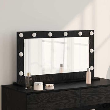 vidaXL Schmink Spiegel Zwart Eiken 80 x 45 x 18 cm, Huis en Inrichting, Woonaccessoires | Spiegels, Verzenden, Nieuw